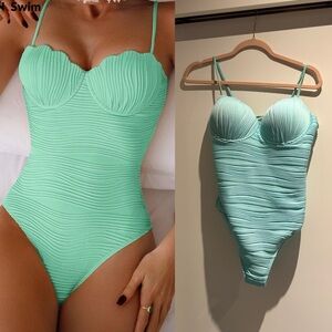 Blue-ish Green Ruched mermaid style One-Piece Swimsuit